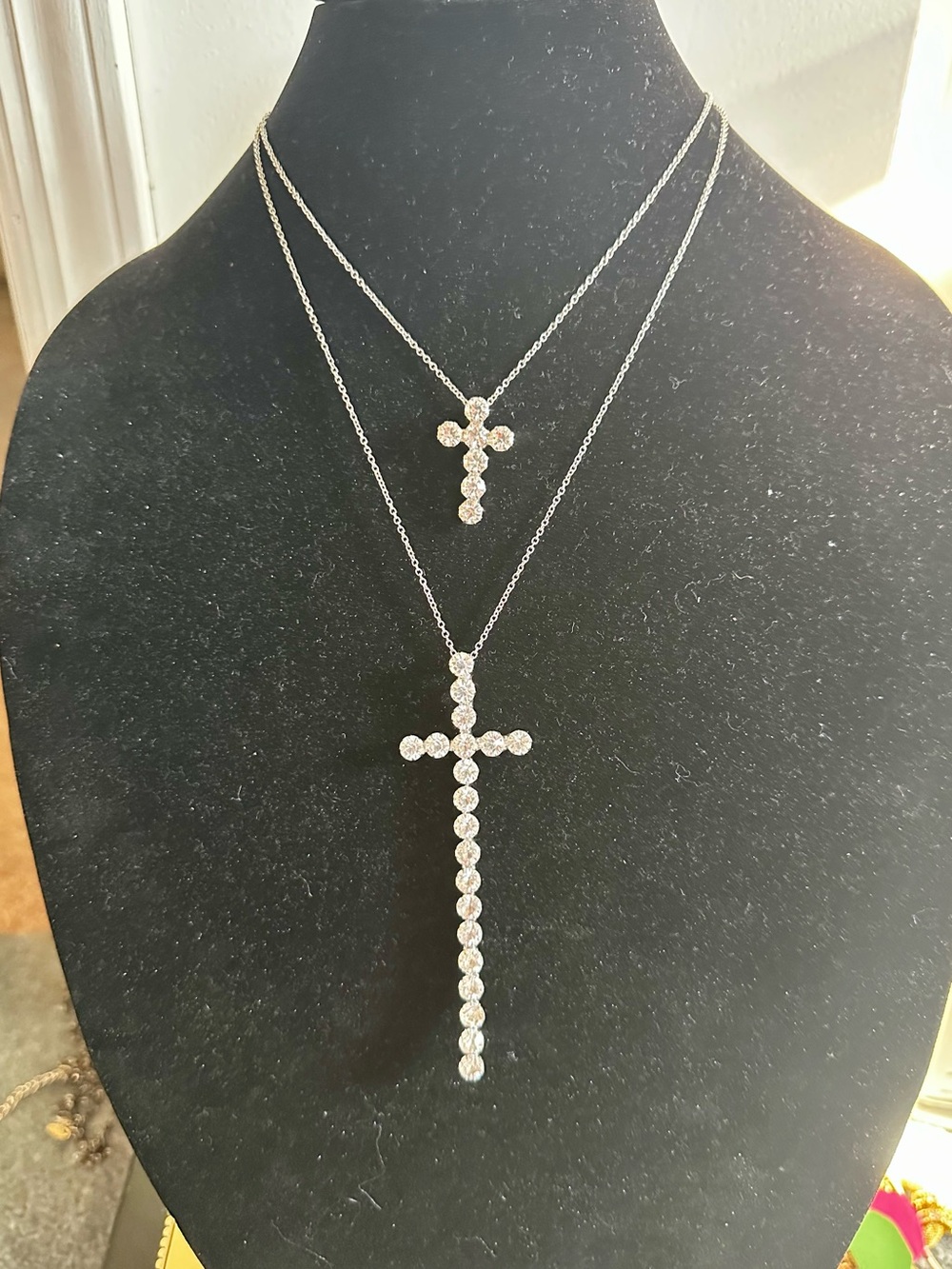 Silver Crystal Cross Pendant Necklace - Layered Style